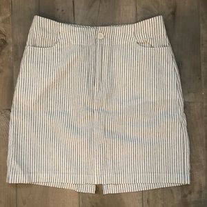 White and blue striped skirt